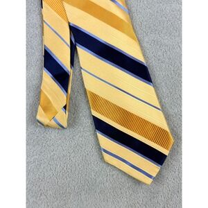 DON LOPER Beverly Hills Men's 100% Silk Striped Necktie Yellow Navy Blue